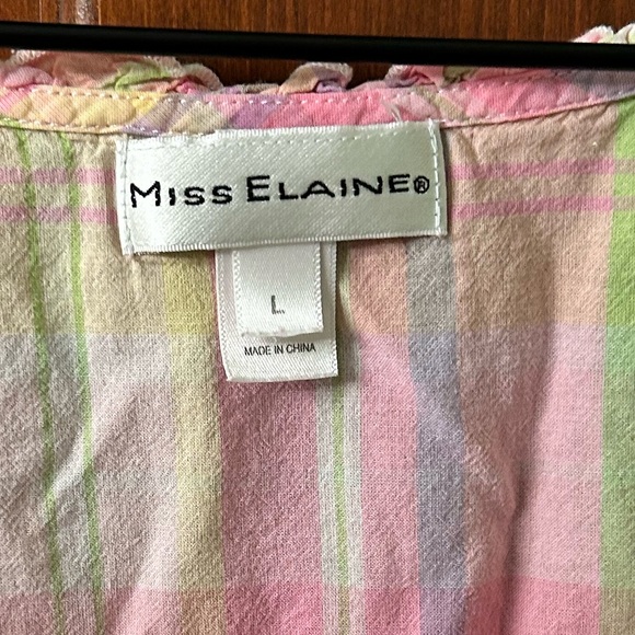MISS ELAINE Pink plaid lightweight nightgown and robe set. Size L - Picture 4 of 8